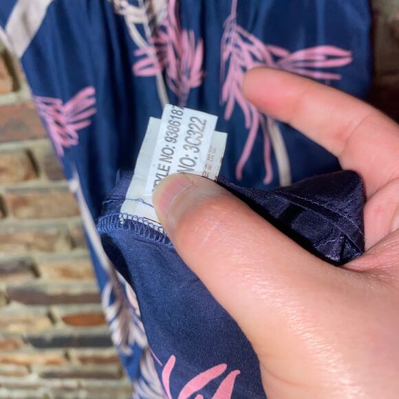 Harkham Navy Blue Floral Silk Short Sleeve Mini Dress Women's Size 6 - Picture 5 of 6